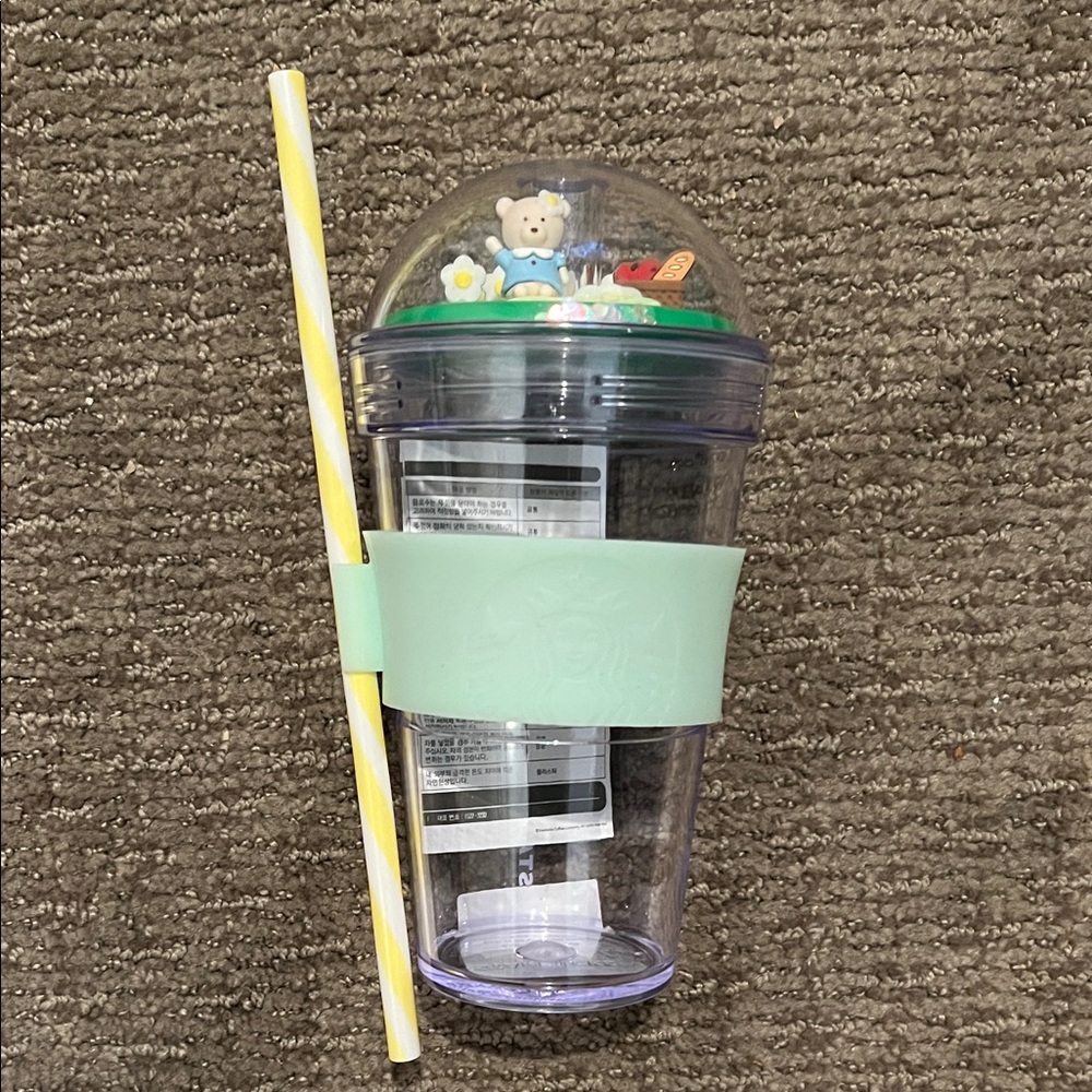 Starbucks Tumbler with Picnic Bear Topper and Straw